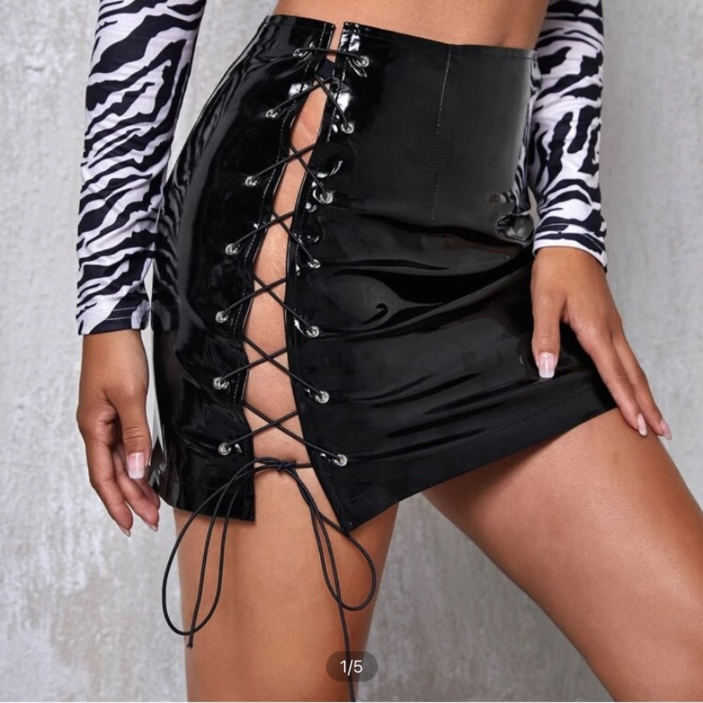 Lace up leather skirt